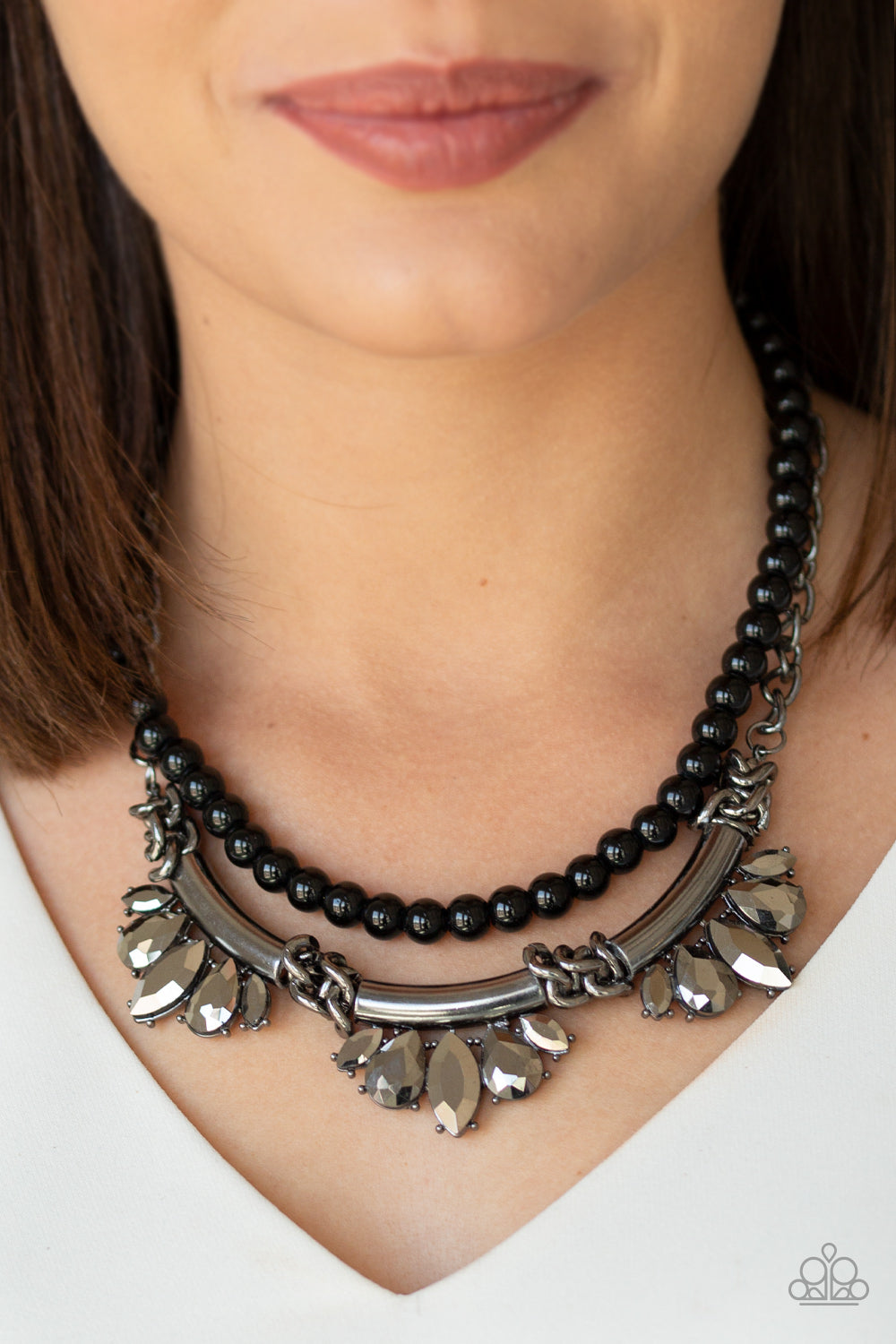 Bow Before The Queen - Black Beads Hematite Rhinestone Paparazzi Jewelry Necklace paparazzi accessories jewelry neckace
