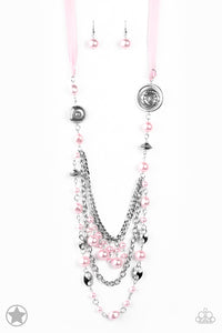 All The Trimmings - Pink Ribbon Pearly Blockbuster Paparazzi Jewelry Necklace paparazzi accessories jewelry Necklaces