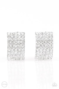 Paparazzi Jewelry & Accessories - Hollywood Hotshot - White Rhinestone Clip-on Earrings. Bling By Titia Boutique