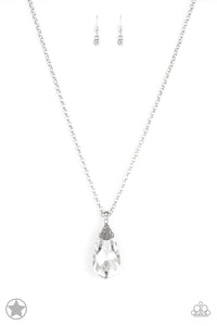 Paparazzi Accessories - Spellbinding Sparkle - White Blockbuster Rhinestone Teardrop Necklace. Bling By Titia