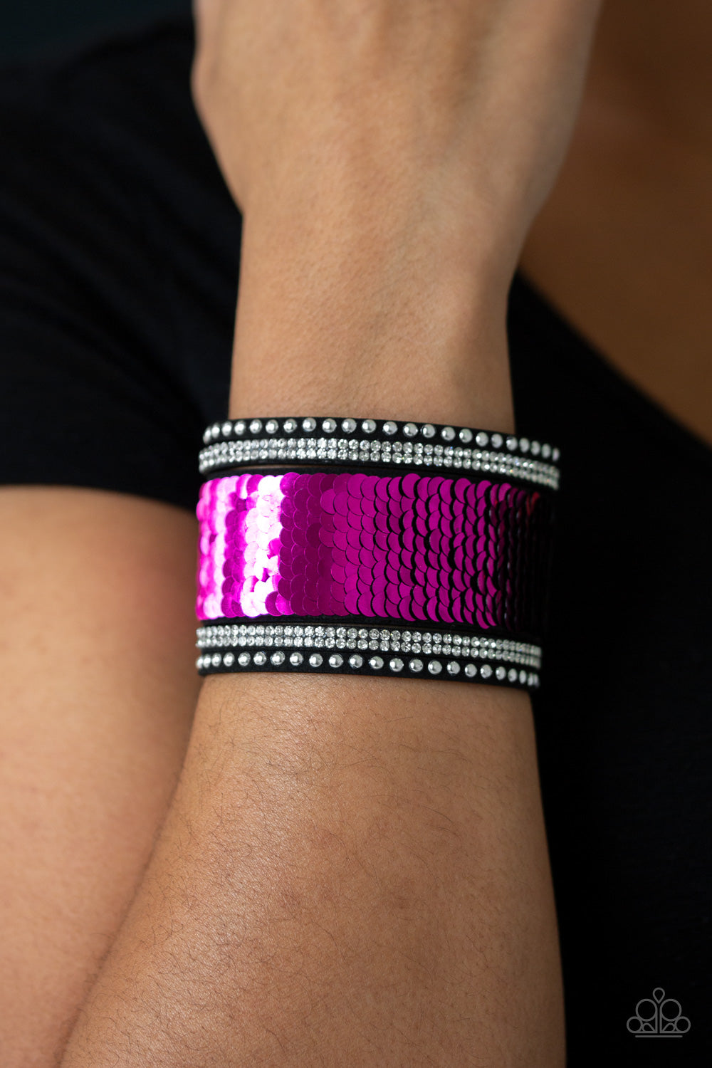 MERMAIDS Have More Fun - Pink and Black Reversible Sequin Paparazzi Jewelry Bracelet paparazzi accessories jewelry Bracelet