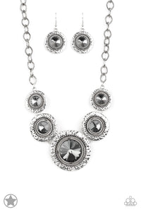 Paparazzi Jewelry Image Global Glamour Hematite Rhinestone Blockbuster Necklace