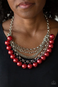 One-Way WALL STREET - Red Pearls Paparazzi Jewelry Necklace paparazzi accessories jewelry neckace