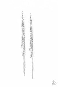 Paparazzi Jewelry & Accessories REIGN Check Silver Rhinestone dainty silver tassel earrings. Bling By Titia