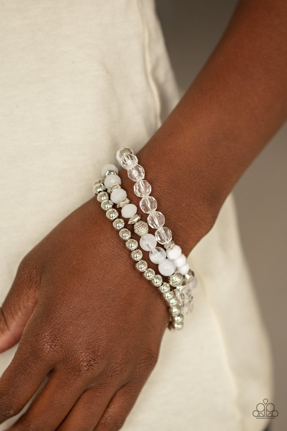 Peacefully Primal - White Crackle Stone Stretchy Bracelet - Paparazzi – All  That Sparkles XOXO