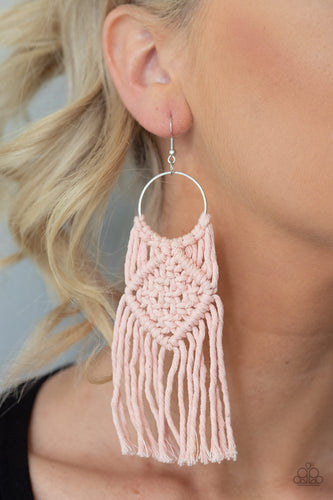 Paparazzi Jewelry & Accessories - Macrame Rainbow - Pink Earrings. Bling By Titia Boutique