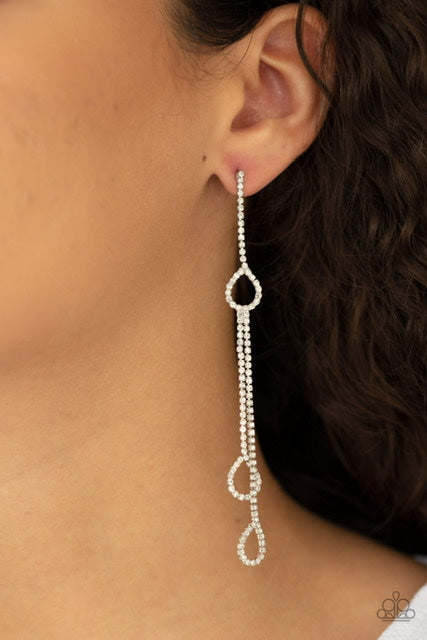 Paparazzi Jewelry & Accessories- Chance of REIGN -White Rhinestone Dangle Earrings. Bling By Titia