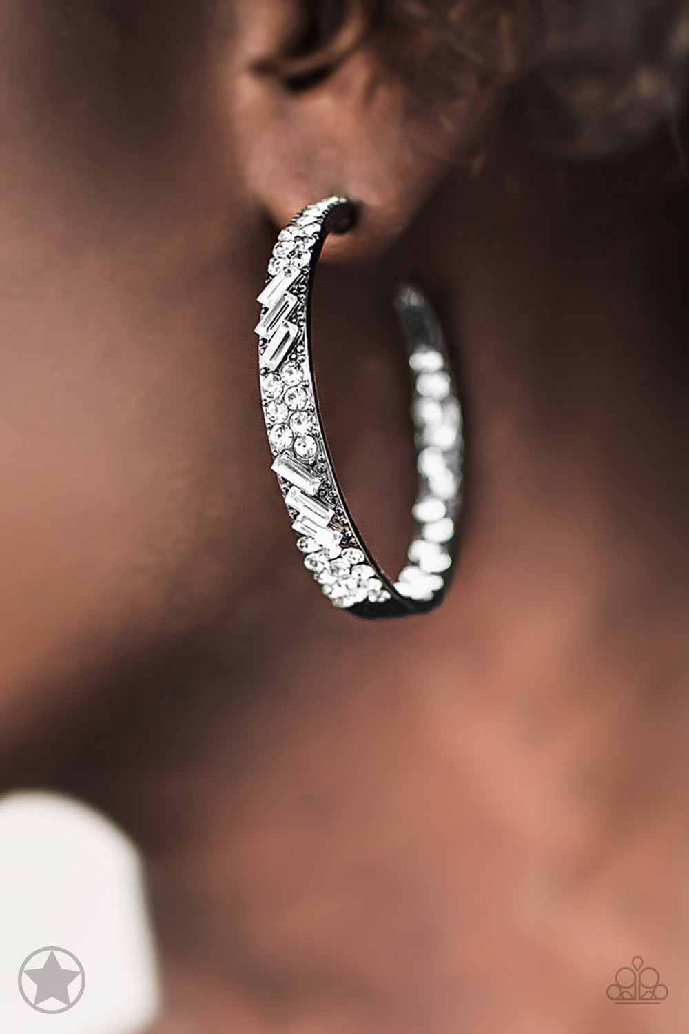 Paparazzi Jewelry & Accessories Glitzy By Association Gunmetal and white rhinestone Blockbuster Earrings. Bling By Titia