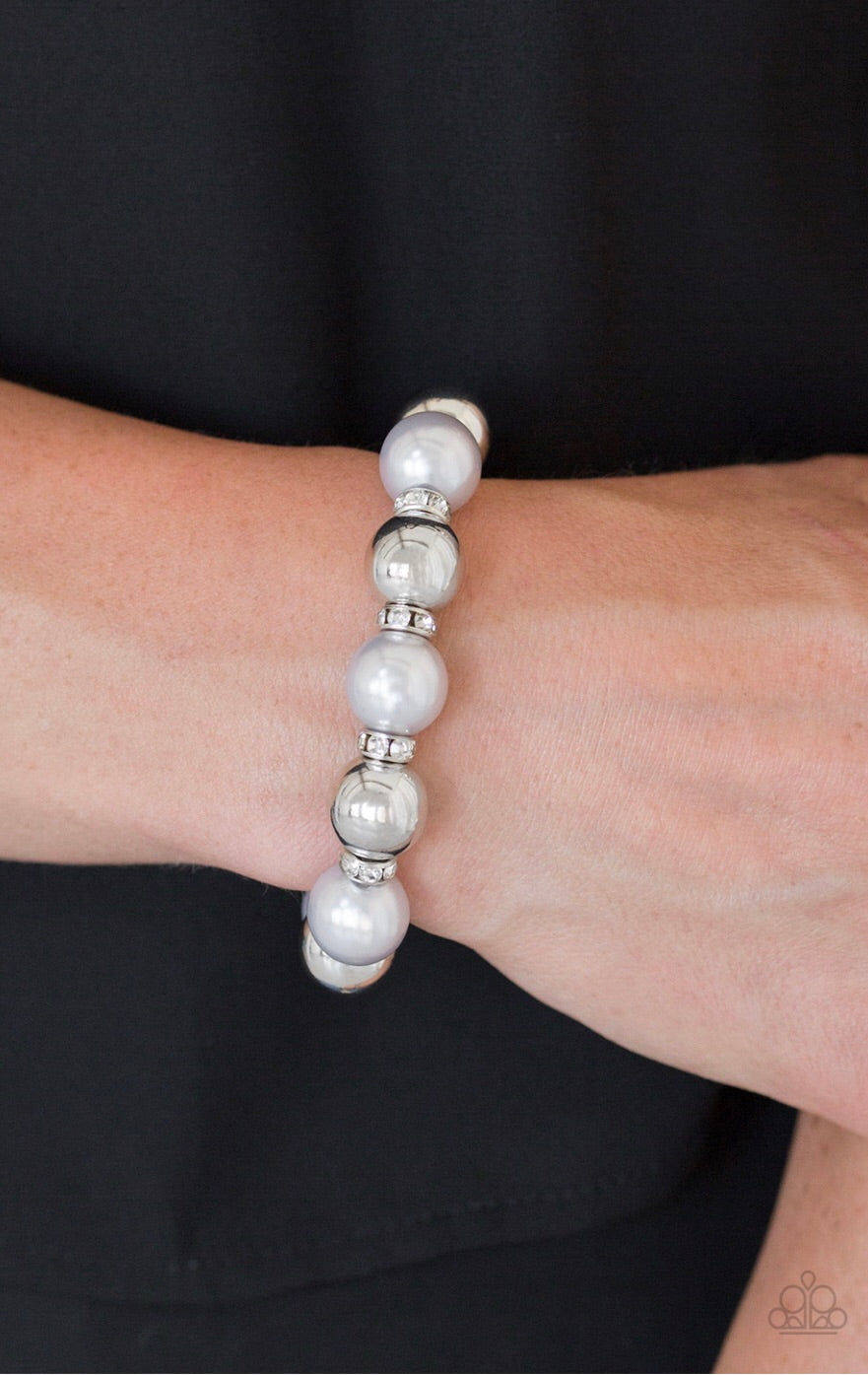 So Not Sorry - Silver Pearl and Rhinestone Paparazzi Jewelry Bracelet paparazzi accessories jewelry Bracelet