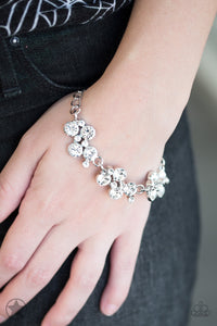 Old Hollywood - White Rhinestone Blockbuster Paparazzi Jewelry Bracelet paparazzi accessories jewelry Bracelet