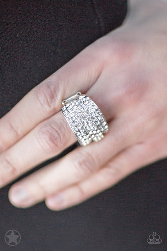 The Millionaires Club - Silver White Rhinestone Blockbuster Paparazzi Jewelry Ring paparazzi accessories jewelry Ring